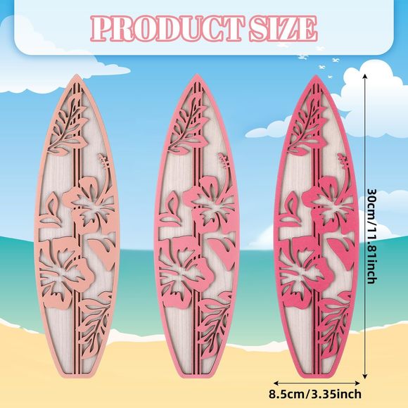 3 Pieces Hibiscus Surfboard Decor For Bedroom Wooden Beach Wall Decor Summer💓 - Picture 2 of 6